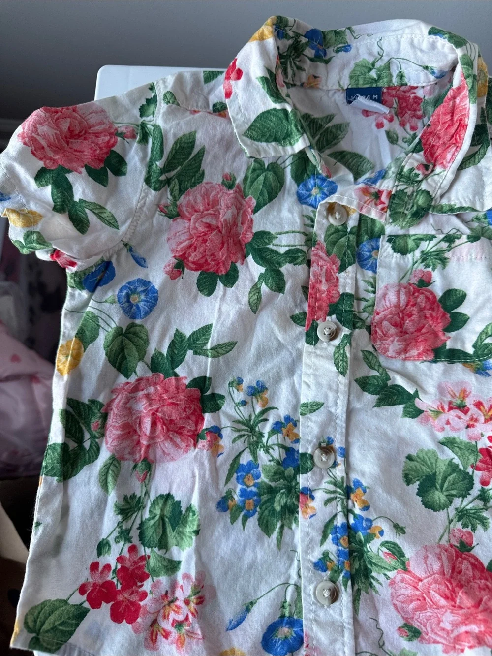 Old Navy White Floral Button-Down Shirt for Kids